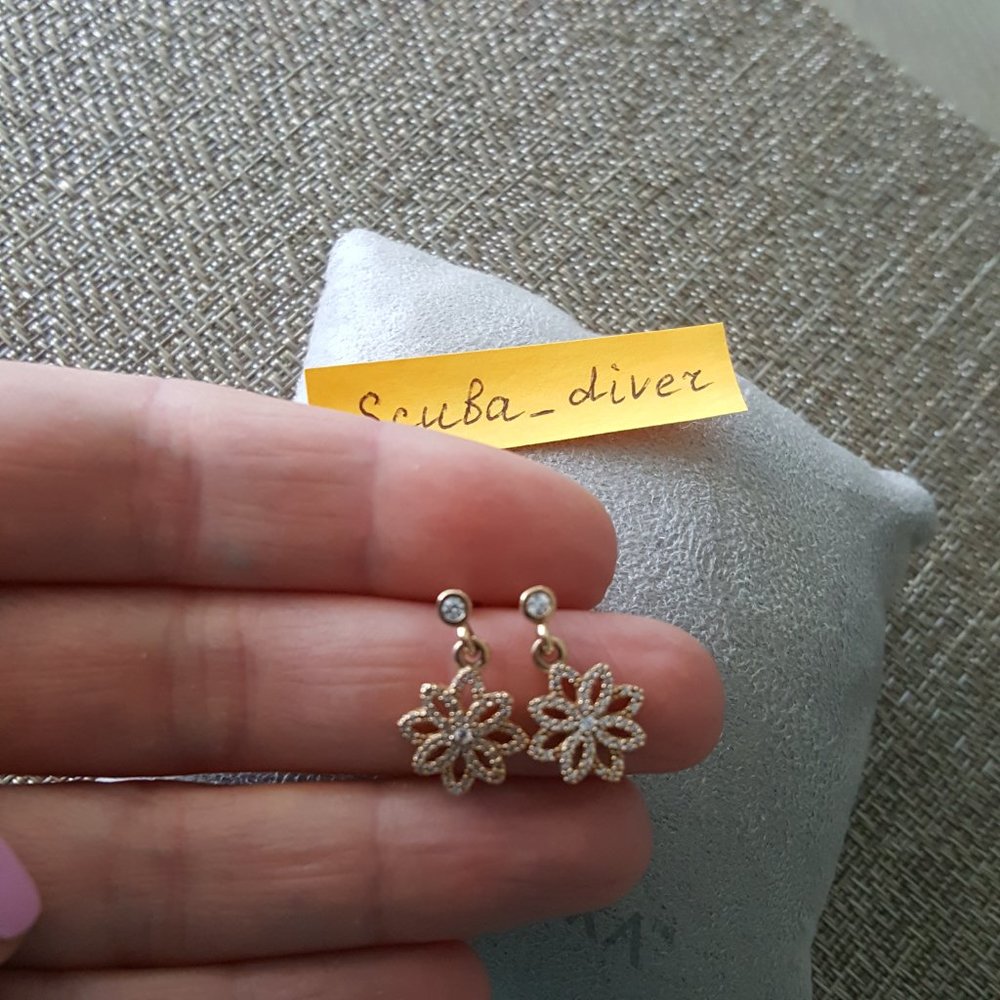 PANDORA 14K Solid Gold ALE 585 Lace Botanique Dangle Earrings Retired RARE - Picture 11 of 13